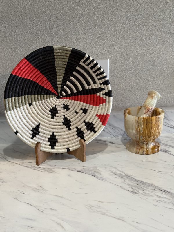 Handwoven Orange, Black, Natural Raffia Bowl - Various Sizes - Image 4