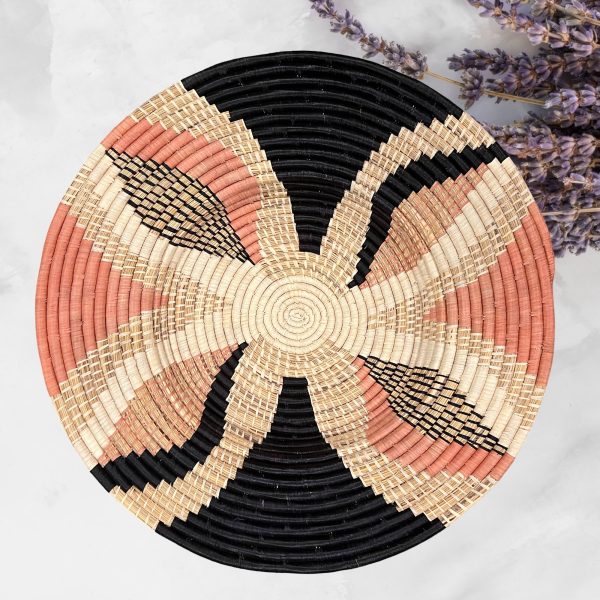 Pink, Black and Natural Raffia Wall Hanging Plate Mat Basket - Various Sizes - Image 4