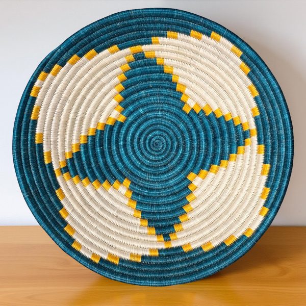 Teal and Natural Basket Bowls - 12”, 10”, 8” - Image 2