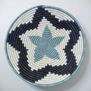 Natural, Teal and Black Sisal basket Bowl - 12 Inches