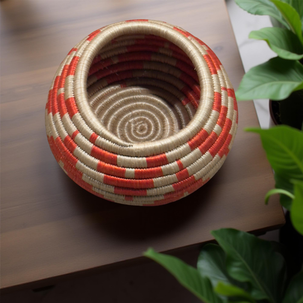 Handwoven African Sisal Trinket Basket approximately 6 In base diameter x 3-4 in Height - Image 9