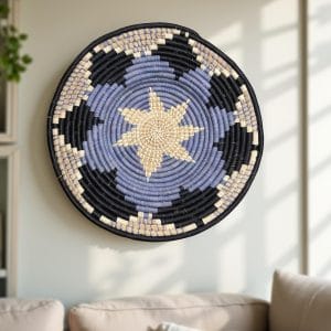 Boho Floral African Raffia Plate Mat Baskets in 21, 18, 16, 14 Inches Diameter