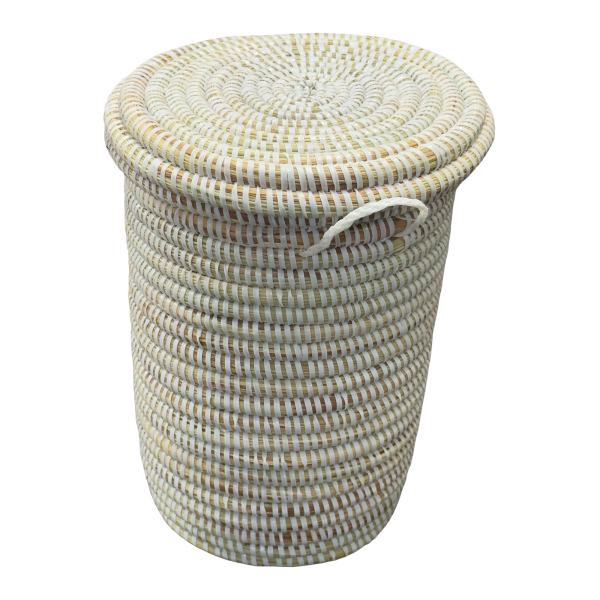 Handwoven,Lidded Senegalese Storage Basket with Handle, Ideal for Organizing Small Items - Image 7