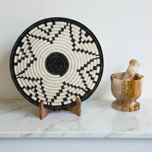 HandwovenAfrican Sisal basket bowl in natural, black and 12 inch diameter
