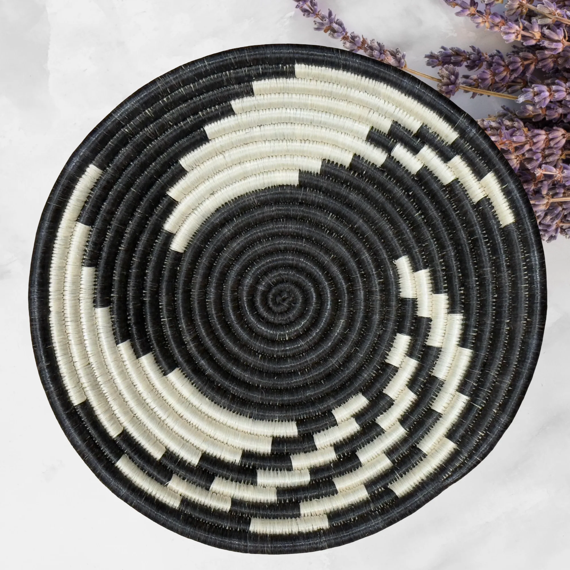 HandwovenAfrican Sisal basket bowl in black, natural swirl - 12 inch diameter - Image 5