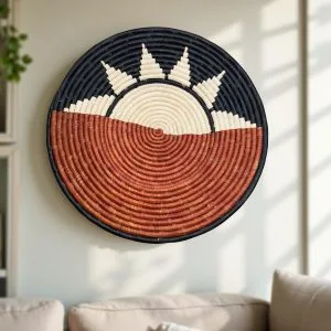 African Raffia Plate Mat Basket in Bown, Black, Natural - Various Sizes