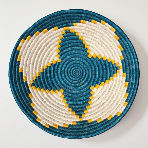 Teal and Natural Basket Bowls - 12”, 10”, 8”