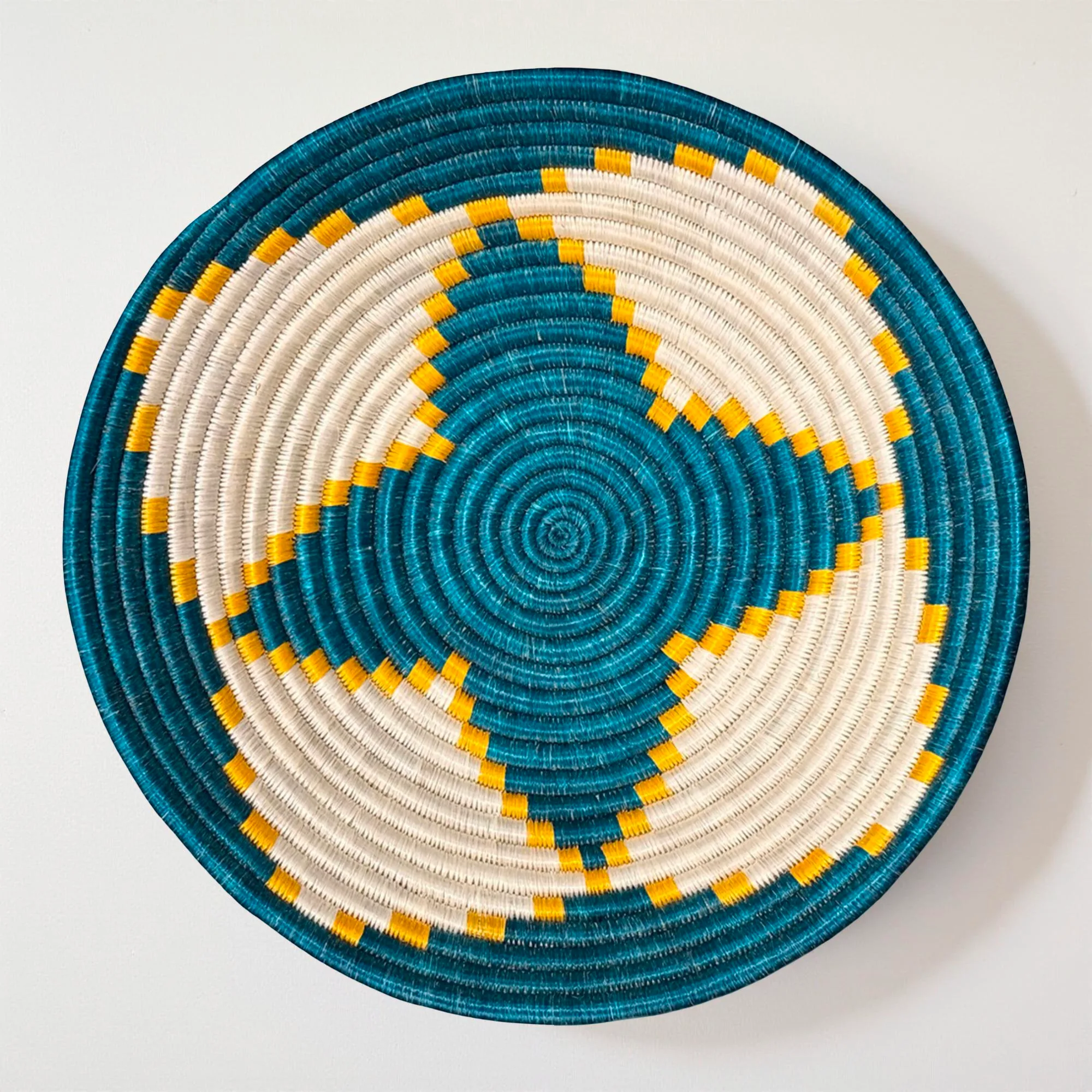 Teal,Yellow and Natural Basket Bowls in 12, 10, 8 Inches Diameter