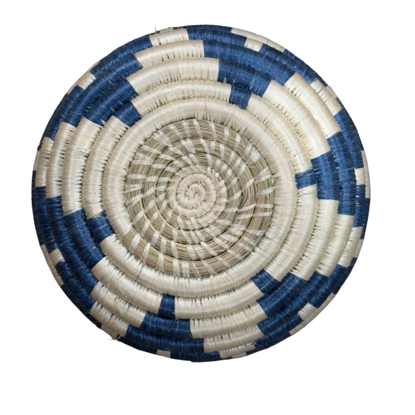 Handwoven Sisal Basket Vase, Blue and Natural Sisal - Image 2