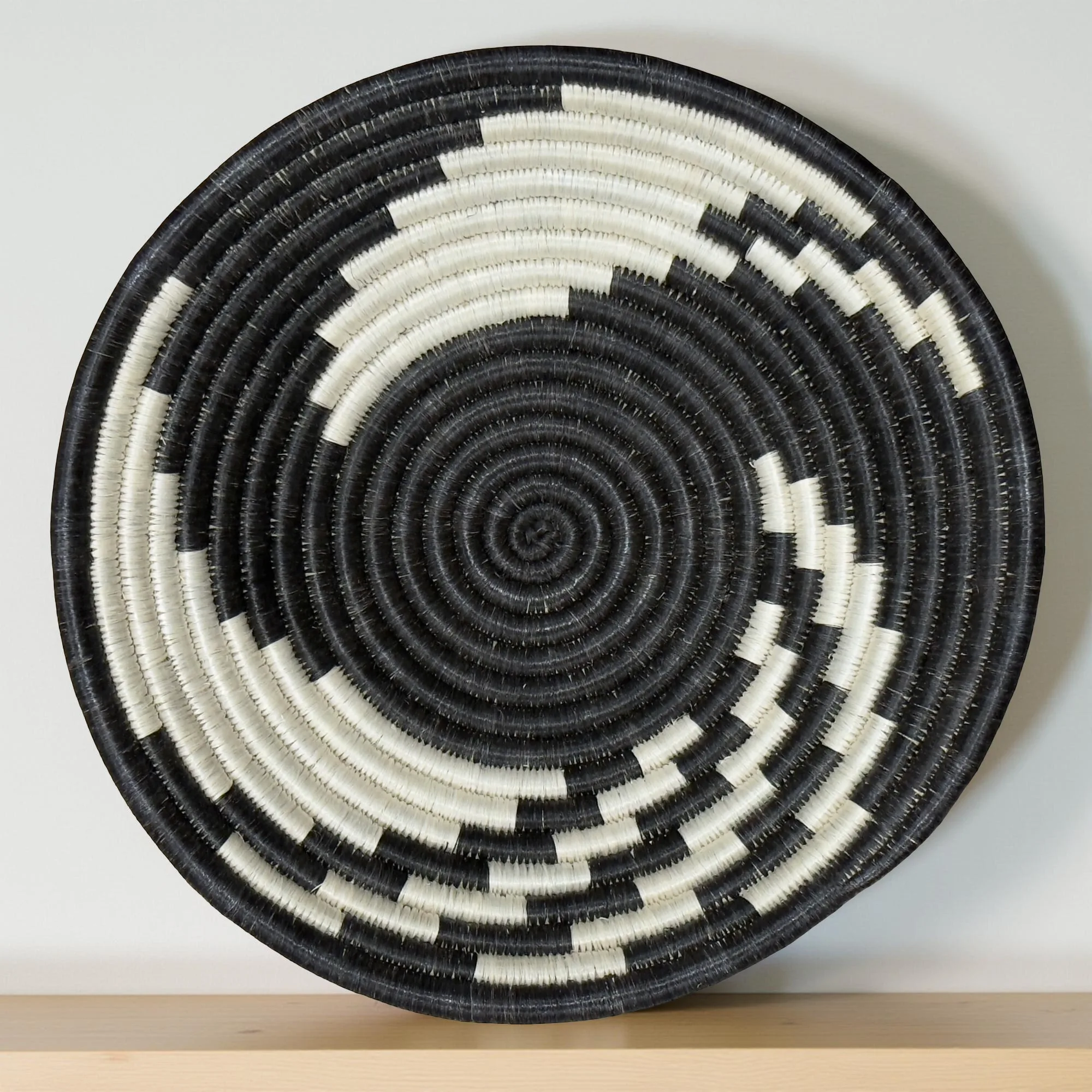 HandwovenAfrican Sisal basket bowl in black, natural swirl - 12 inch diameter - Image 4
