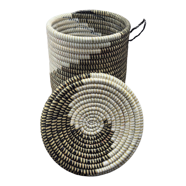Handwoven,Lidded Senegalese Storage Basket with Handle, Ideal for Organizing Small Items - Image 3