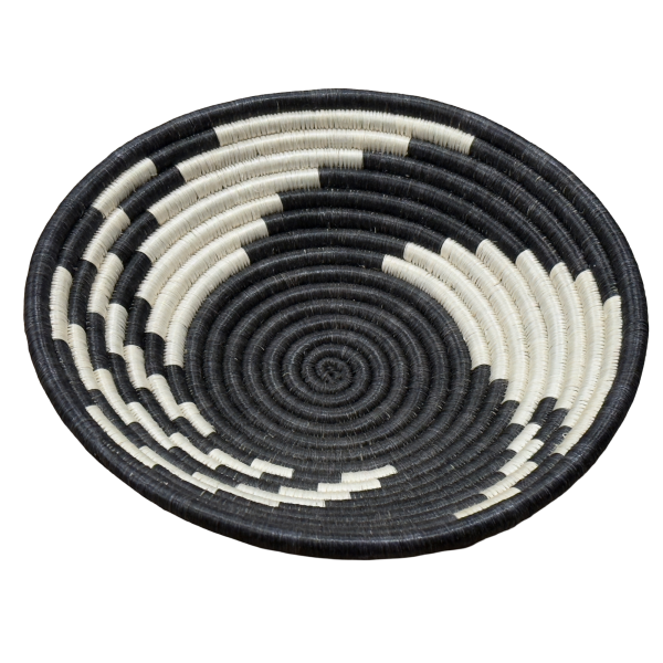 Handwoven Round Sisal basket African Handmade Wall basket decor Hanging decoration Fruit bowl for Home Living room Kitchen Black White Square 12 inches diameter Zen designs arts and crafts - Image 5