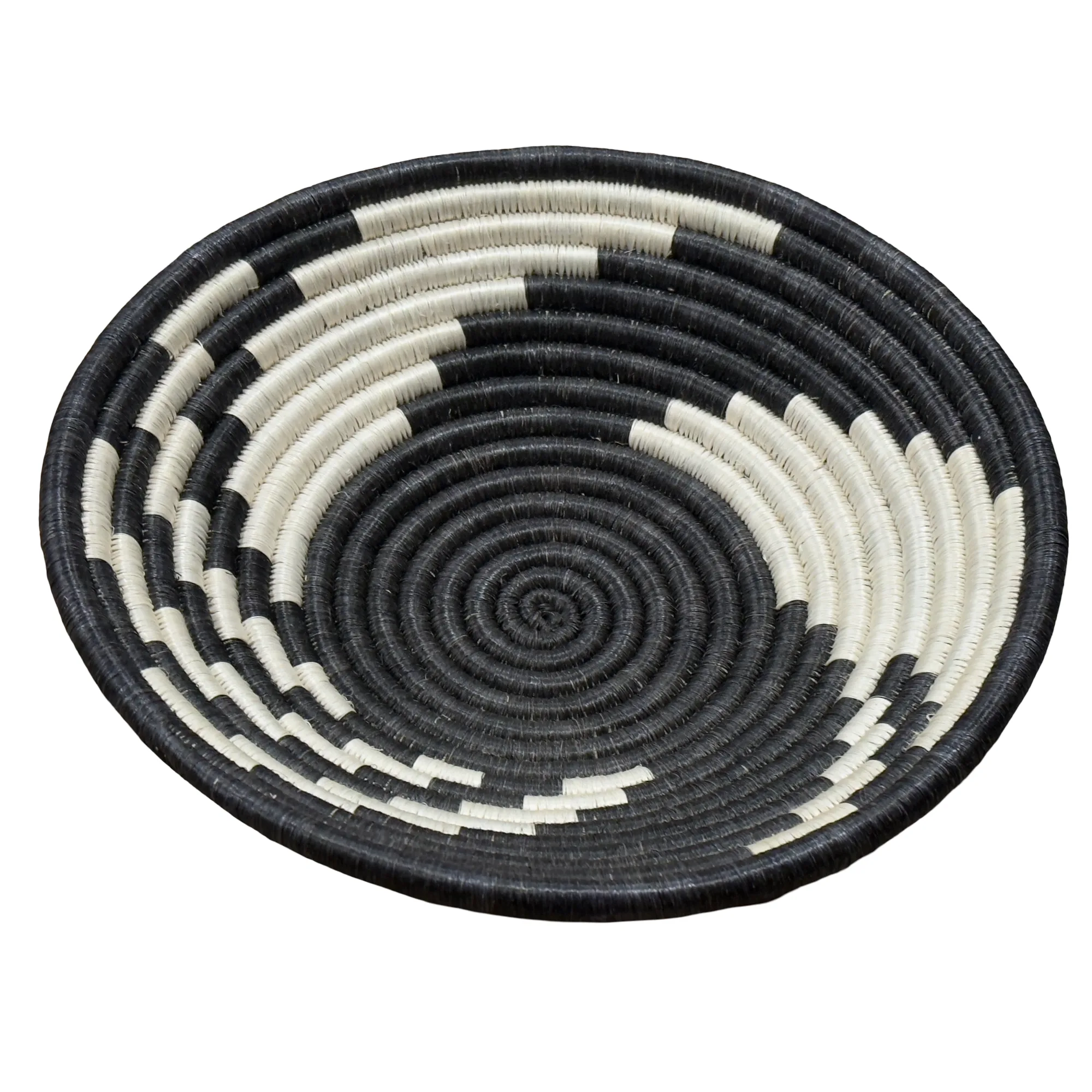 HandwovenAfrican Sisal basket bowl in black, natural swirl - 12 inch diameter - Image 2