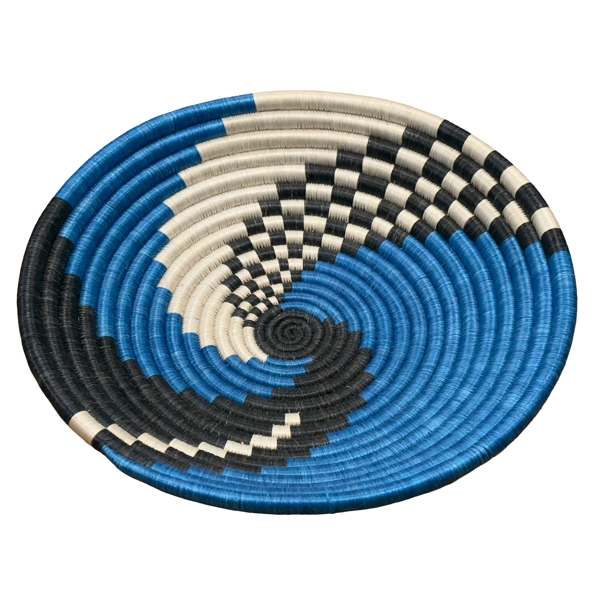 Handwoven Blue, Black, white Basket Sisal Bowls in 12, 10, 8 Inches Diameter - Image 3