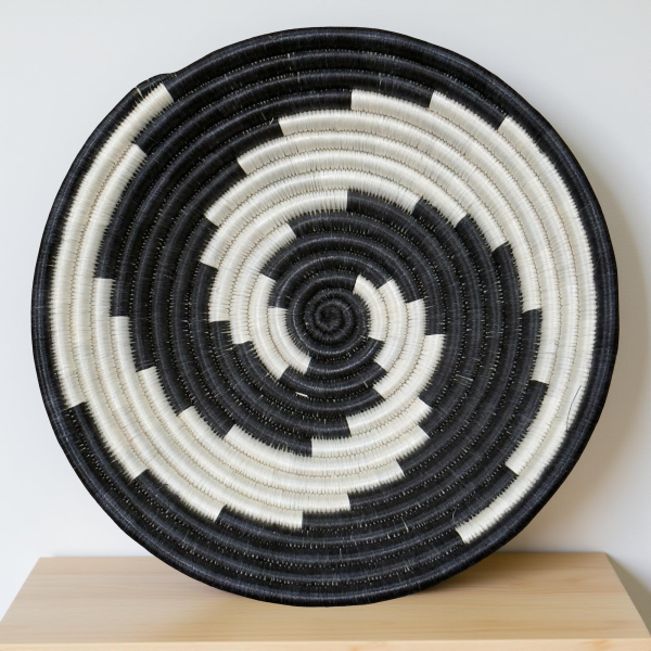 Black and Natural Sisal Bowl with swirl Design - 12 Inches - Image 3