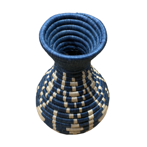 Handwoven Sisal Basket Vase, Blue and Natural Sisal - Image 5