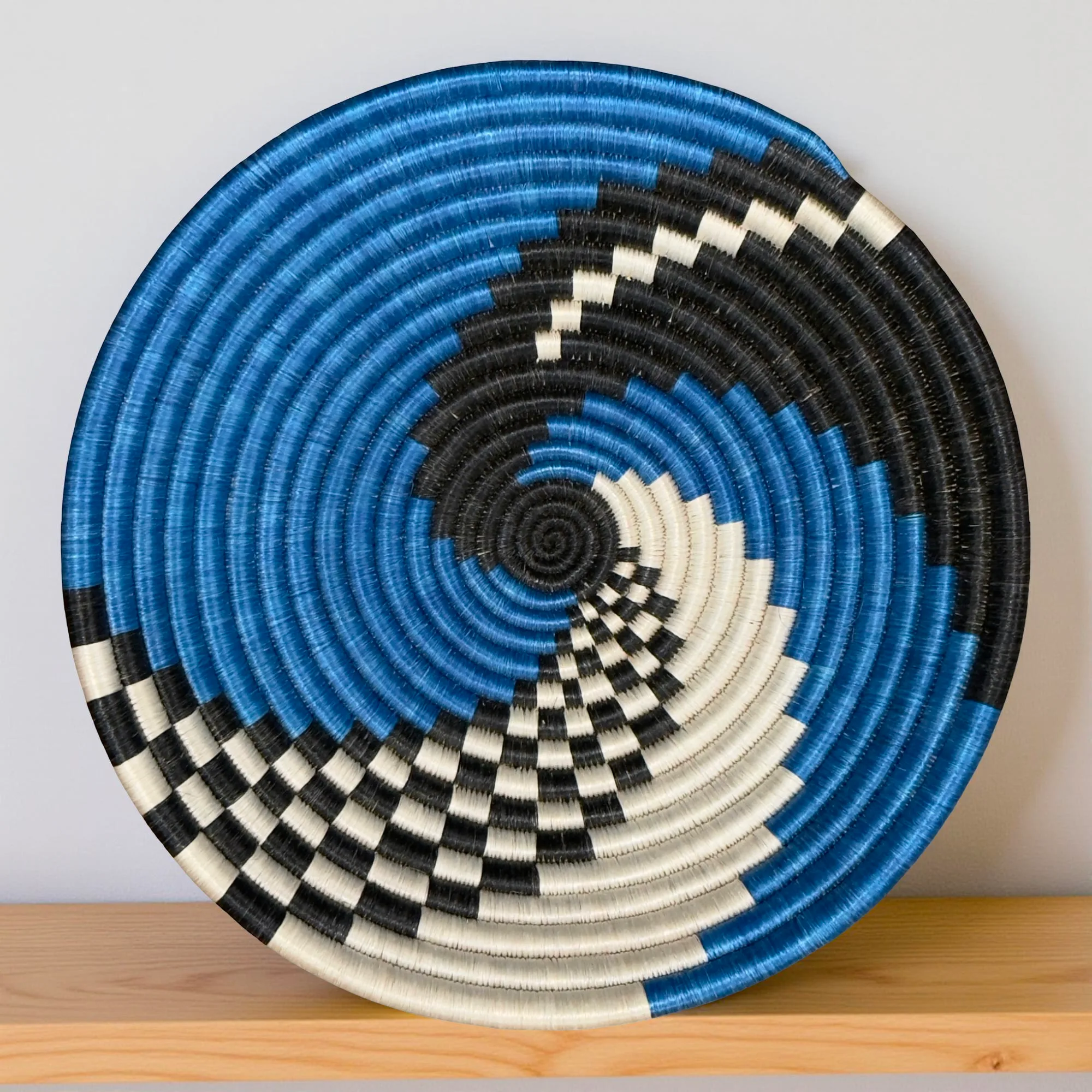 Handwoven Blue, Black, white Basket Sisal Bowls in 12, 10, 8 Inches Diameter - Image 2