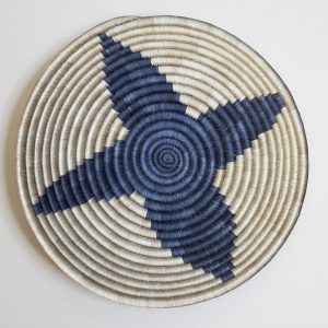 Tan & Black Sisal Basket Bowl with a 4 Petal Flower Design - 12 Inches