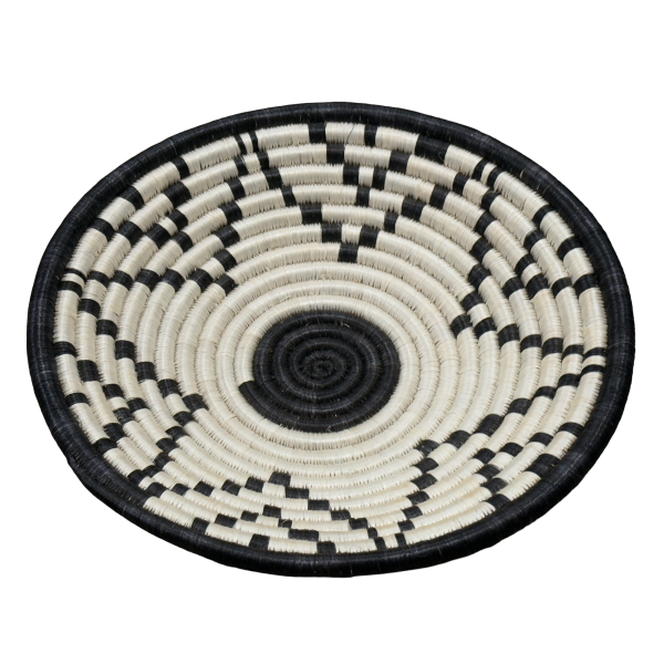 Handwoven Round Sisal basket African Handmade Wall basket decor Hanging decoration Fruit bowl for Home Living room Kitchen Black White Star 12 inches diameter Zen designs arts and crafts - Image 4