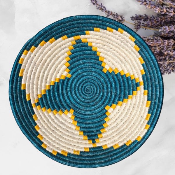 Teal and Natural Basket Bowls - 12”, 10”, 8” - Image 3