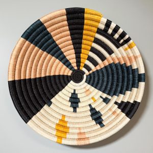 Handwoven Peach, Green and Black Sisal Bowl in 12, 10, 8 Inches Diameter