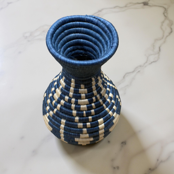 Handwoven Sisal Basket Vase, Blue and Natural Sisal - Image 6
