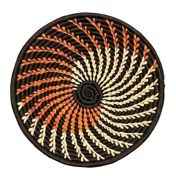 Handwoven Orange, Black, Natural Raffia Bowl - Various Sizes - Image 2