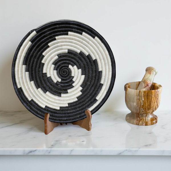 Black and Natural Sisal Bowl with swirl Design - 12 Inches - Image 2