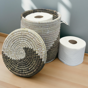 Handwoven,Lidded Senegalese Storage Basket with Handle, Ideal for Organizing Small Items