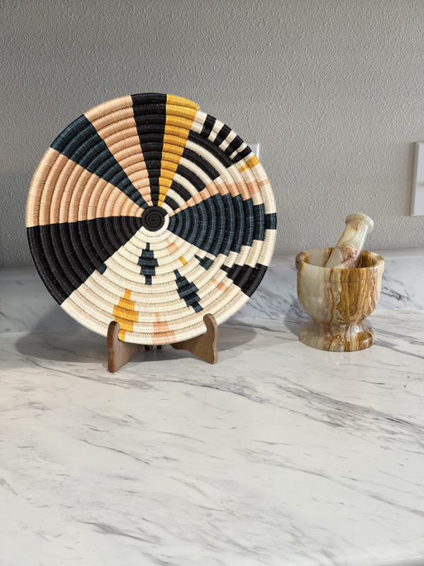 Handwoven Peach, Green and Black Sisal Bowl in 12, 10, 8 Inches Diameter - Image 4