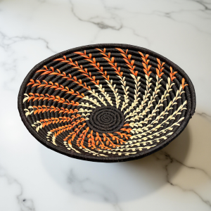 Handwoven Orange, Black, Natural Raffia Bowl - Various Sizes
