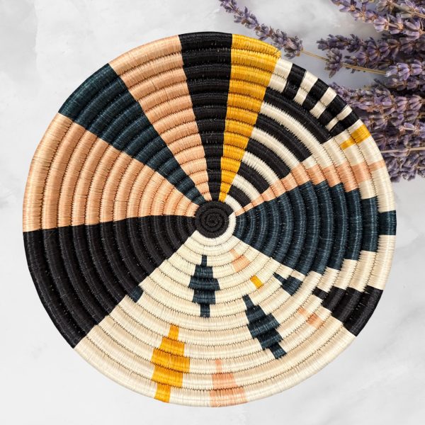 Handwoven Peach, Green and Black Sisal Bowl in 12, 10, 8 Inches Diameter - Image 3