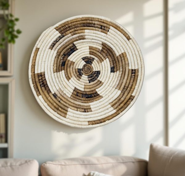 Handwoven Raffia Wall Hanging Plate Mat in Geo Swirl Design - Various Colors