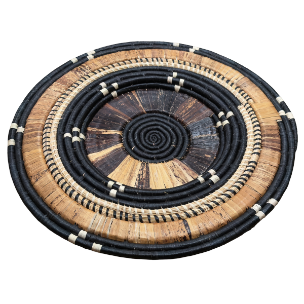 Banana Leaves, Black and Natural Raffia Plate Mat - Image 2