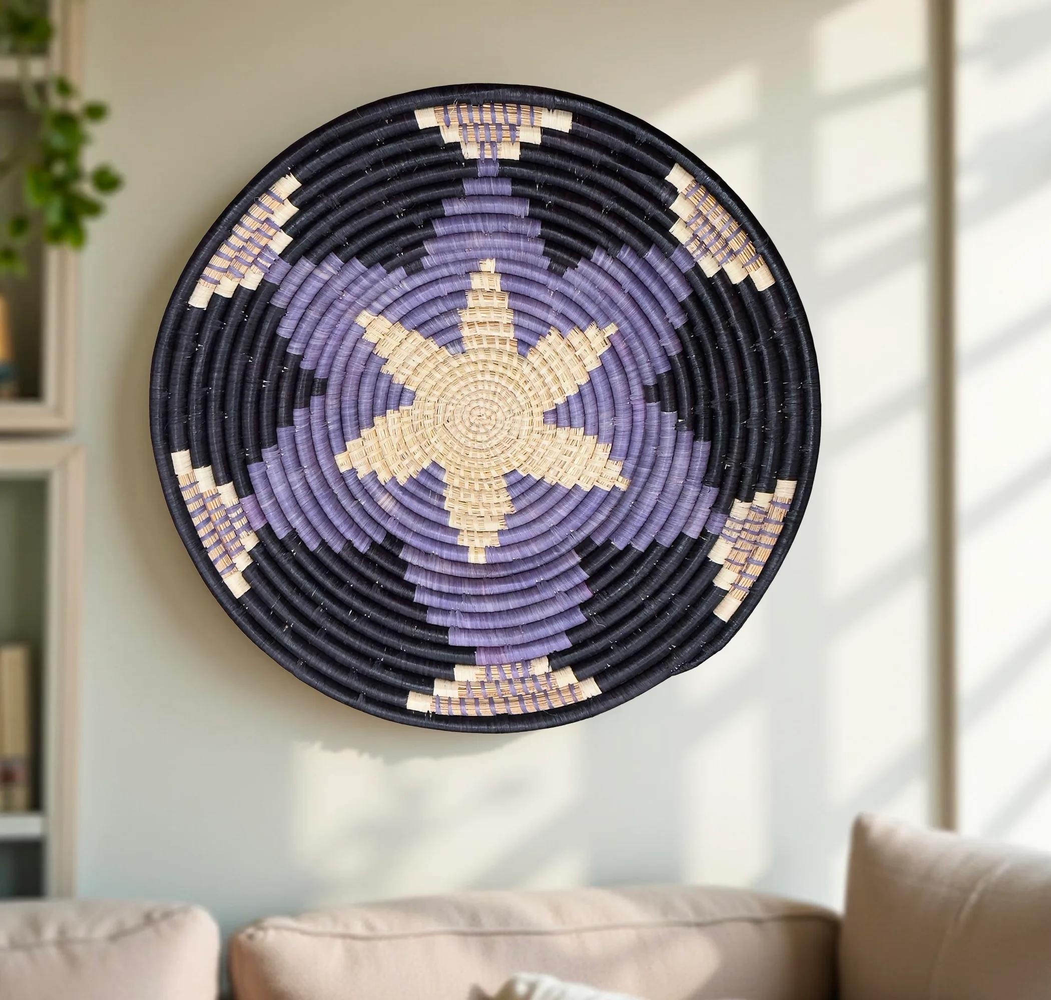 Boho Floral African Raffia Plate Mat Baskets in 21, 18, 16, 14 Inches Diameter - Image 2