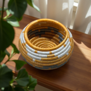 Handwoven African Sisal Trinket Basket approximately 6 In base diameter x 3-4 in Height