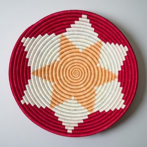 Red,Tan and Sisal Baskets - 12”, 10”, 8”