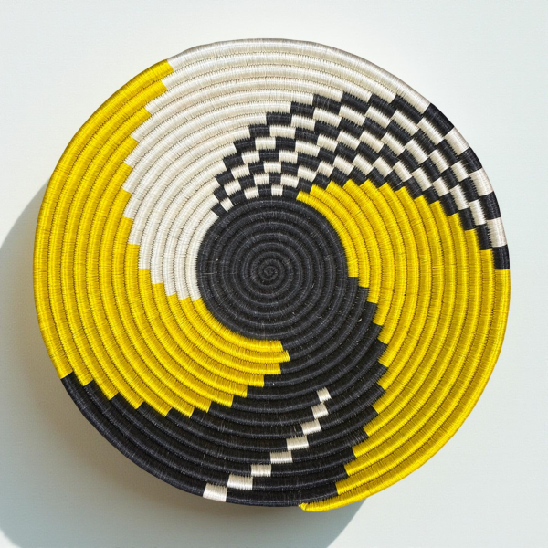 Yellow, Black Basket Bowls - 12”, 10”, 8”