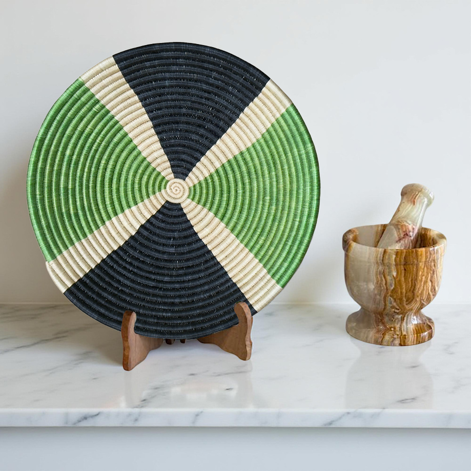 Handwoven Sisal African Basket Bowls in Green, Black, Biege - Various Sizes