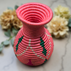 Handmade Sisal Basket Vases in Pink, Green with White Accent