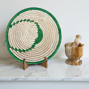 Natural, Green Raffia Bowl -12"