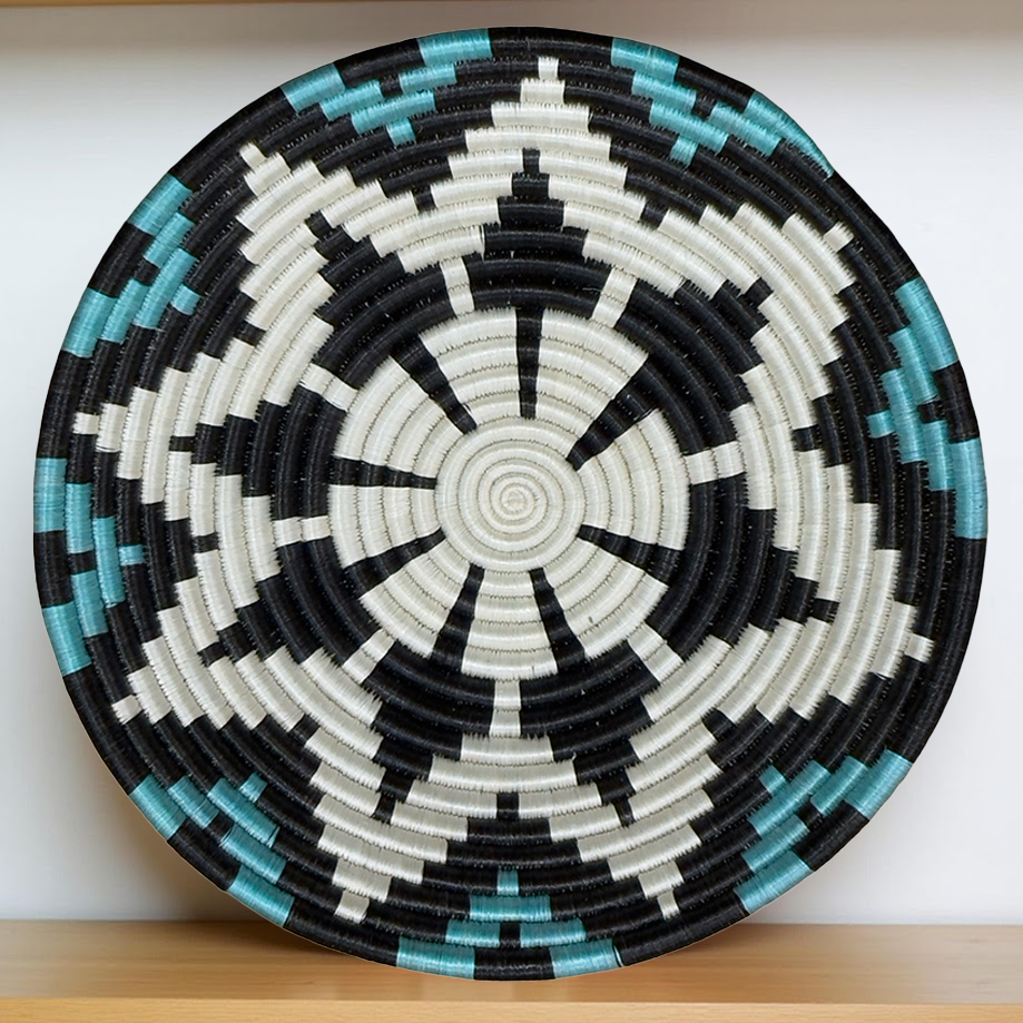 Handwoven Sisal African Basket Bowls in Blue, Black, Natural Floral Designs - Various Sizes - Image 2