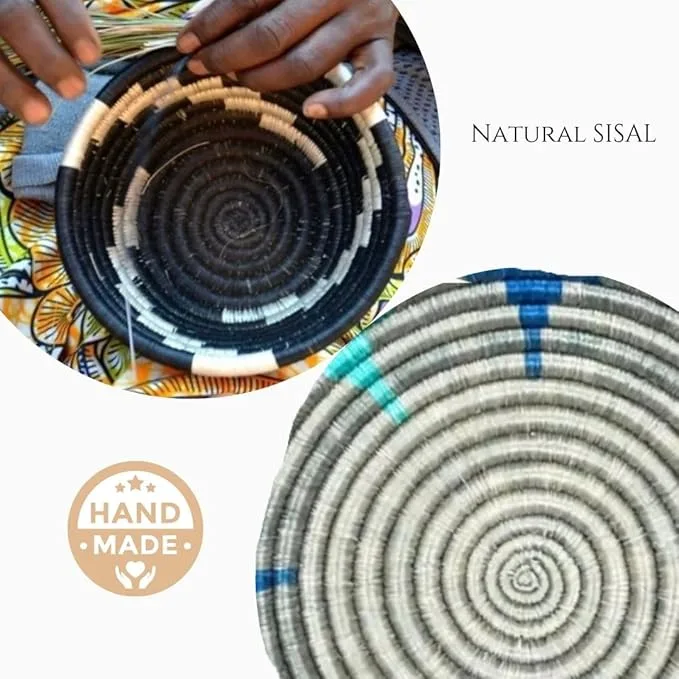 Handwoven Sisal African Basket Bowl in Black,Natural, Biege,Teal - Various Sizes - Image 5