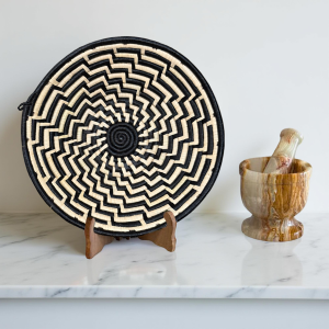 Black, Natural Raffia Bowl -12"