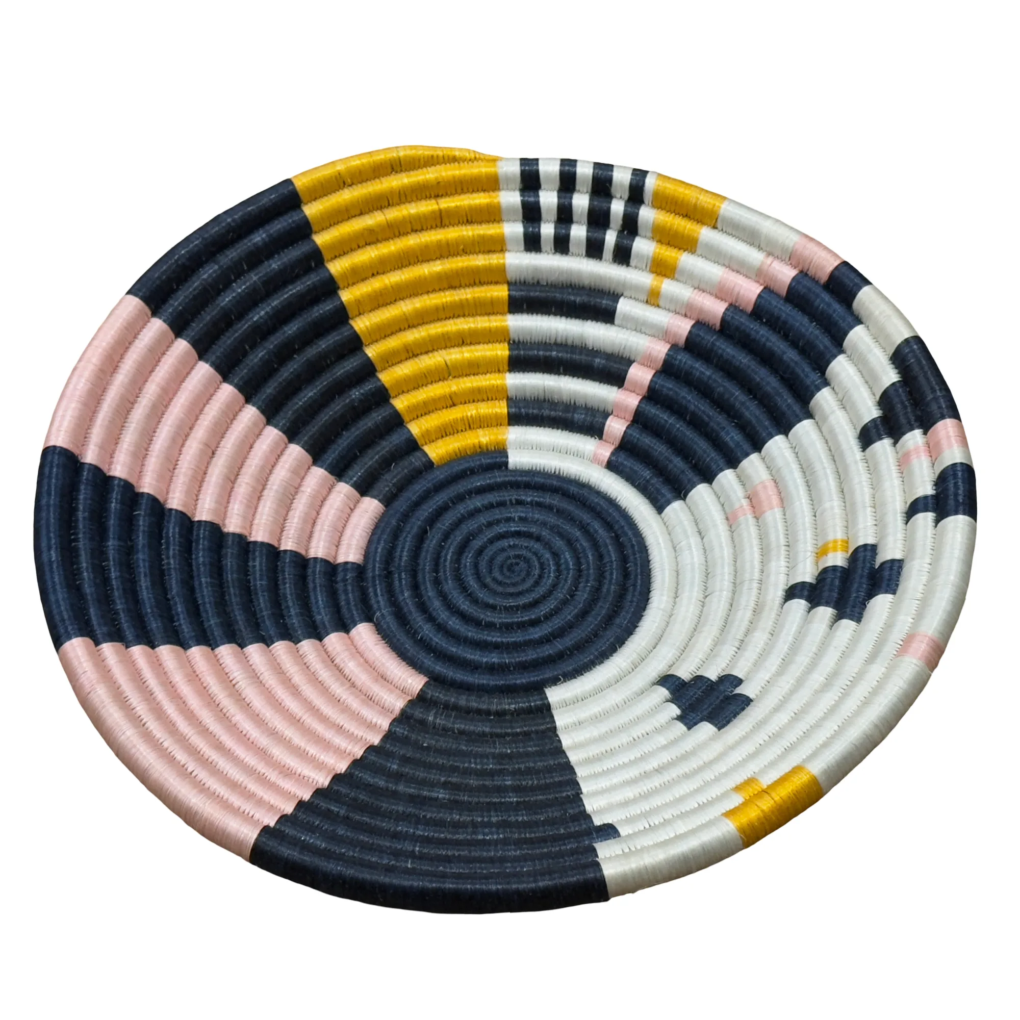 Handwoven Sisal African Basket Bowls in Black, Yellow, Pink Abstract Design - Various Sizes - Image 3