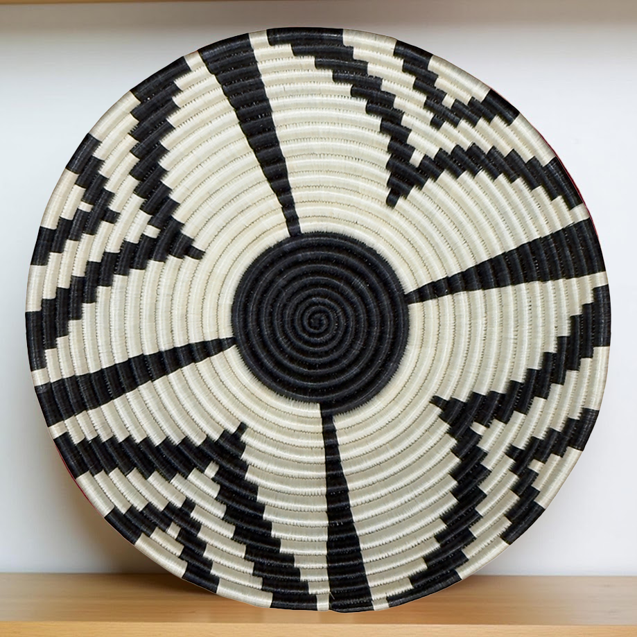 Handwoven Sisal African Basket Bowl in Black, Natural with Floral Design - Various Sizes - Image 2