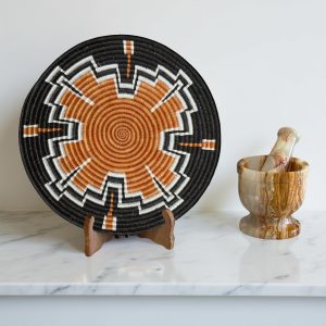Handwoven Sisal African Basket Bowl in Teja, Black, Natural with Abstract Design - Various Sizes