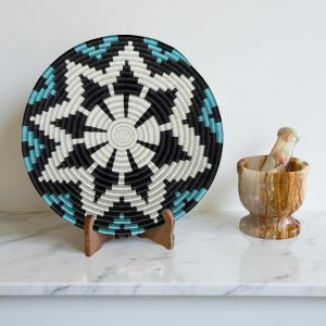 Handwoven Sisal African Basket Bowls in Blue, Black, Natural Floral Designs - Various Sizes