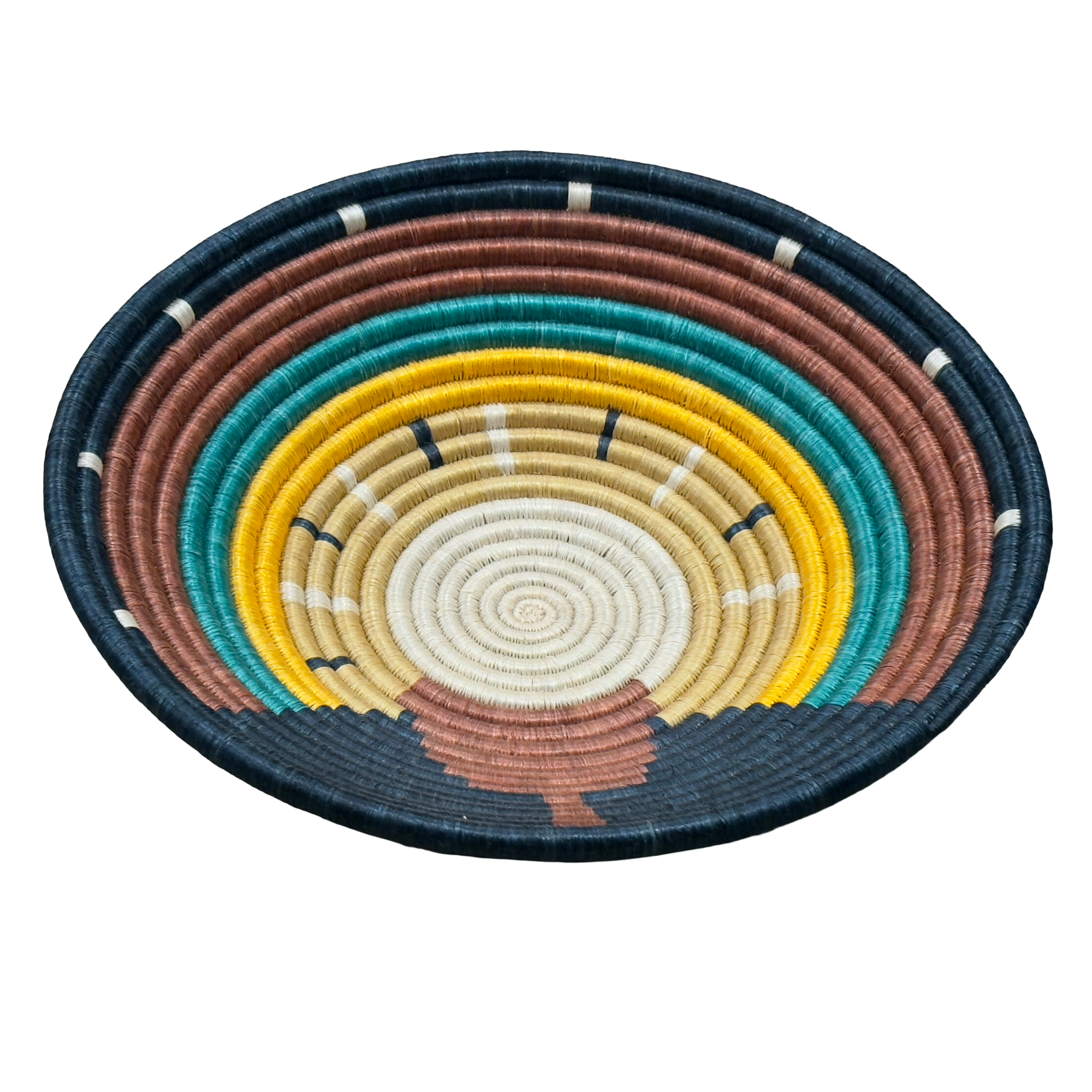 Handwoven Sisal African Basket Bowl in Brown, Blac, Yellow with Abstract Design - Various Sizes - Image 3