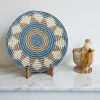 Handwoven Sisal African Basket Bowl in Tan, Blue, Natural with Kaleidoscope Design - Various Sizes
